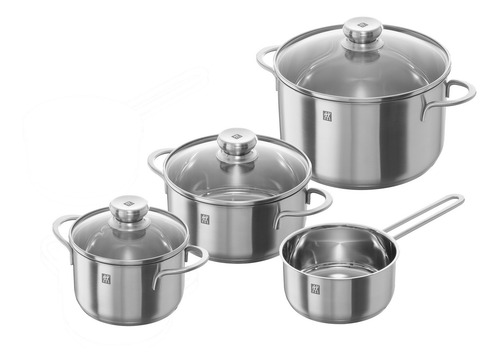 Imagem 2 de 8 de Jogo De Panelas Inox Vidro 4pcs Fundo Triplo Zwilling Nova
