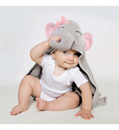 Imagen 2 de 3 de Hudson Baby Toalla Capucha Elefante Bebé Niña Unitalla Baño