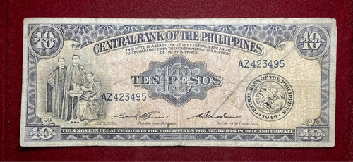 Billete 10 Pesos Filipinas 1949 Pick 136 C (Usado)
