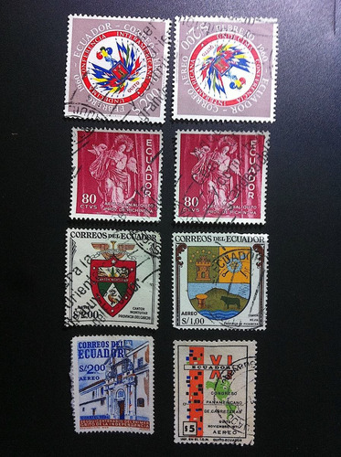 8 Timbres Postales De Ecuador Colección 50s & 60s +regalo