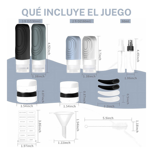 17 Botellas De Kit De Viaje Portátiles Contenedores Silicona