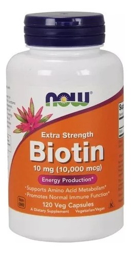Suplemento en cápsula NOW  Energy Production Biotin 10 mg biotina en pote 120 un