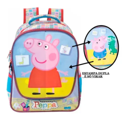 Mochila Dupla Face Peppa Pig George Infantil Escolar Passeio | Parcelamento sem juros Mochila Dupla Face Peppa Pig George Infantil Escolar Passeio | Parcelamento sem juros
