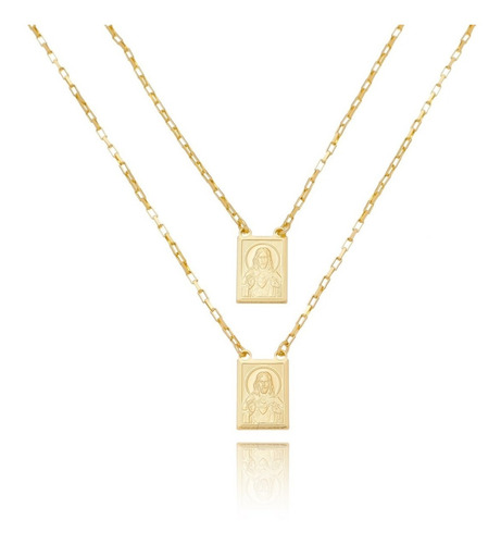Imagem 1 de 4 de Escapulário Masculino Sagrado Coração Banhado Ouro 18k