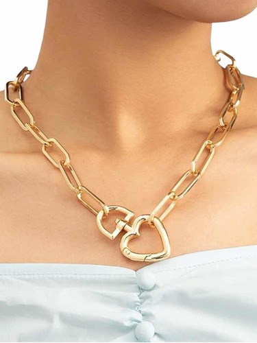 Collar/cadena Grueso Dorado Con Diseño De Corazón 45 Cms
