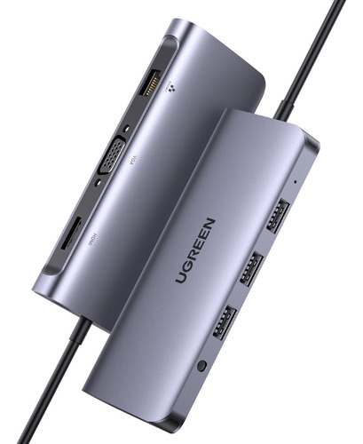 Adaptador 10 En 1 Hdmi 4k Vga Usb Red Tf Sd Aux 100w Ugreen