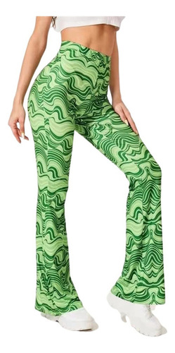 Pantalones Acampanados De Cintura Alta Elástica Con Estampad