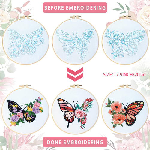 Kit De Bordado Para Principiantes Yinder Butterfly Flower, 5