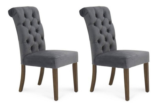 Tamarindo Set 2 Sillas De Comedor Capitonada Velvet Gris,wis Color De La Estructura De La Silla Nogal Color Del Asiento Gris