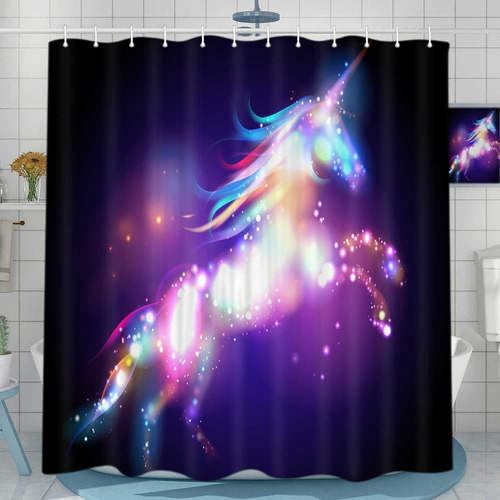 Cortina Ducha Unicornio Colorido Para Cuarto Baño Diseño X