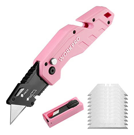 Cutters Rosa Workpro Profesional Plegable +10 Cuchillas 