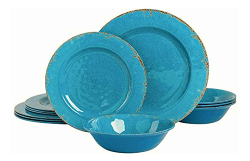 Gibson Studio Vajilla De Melamina, Azul, 12pc Dinnerware