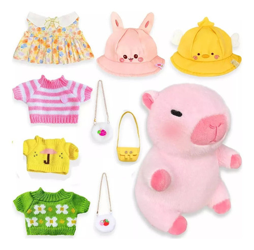 25/2/20 Peluche Capibara Con 9 Piezas De Ropa Y Accesorios