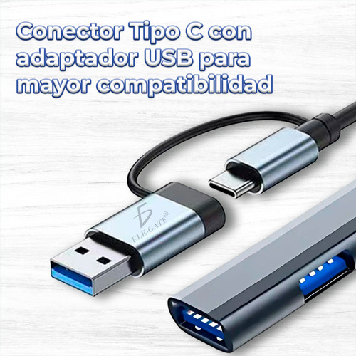 Hub Usb 3.0 7 Puertos Divisor Hub Usb Multipuerto Usb Tipo C Color Plateado Ele-Gate