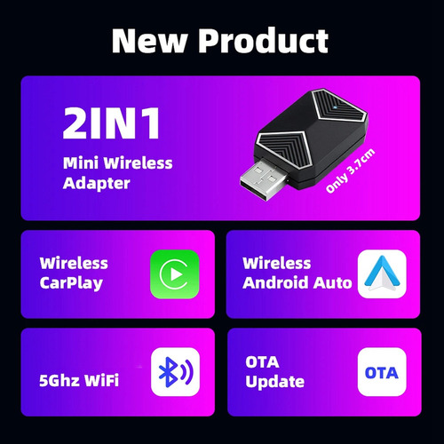 Adaptador Carplay Inalámbrico Android Auto 2 En 1, Adaptador