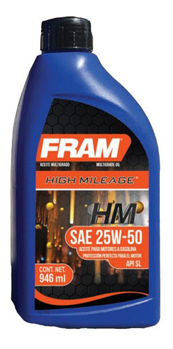 Aceite Mineral Fram 25w50 Api Sl 946ml