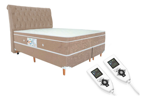 Colchão  Queen 1,58x1,98 Hr Premium Massageador 2 Controles Energia Bio Quântica Infra Vermelho 32 Cm Altura Cor Bege