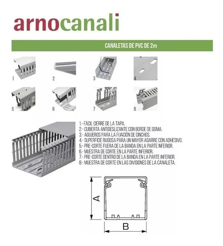 Imagen 3 de 3 de V5k8080 Arno Canali Canaleta Ranurada Pvc 80x80mm 3x3puLG