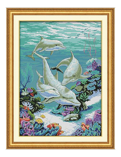 Kit De Bordado De Punto De Cruz Con Estampado De Delfines