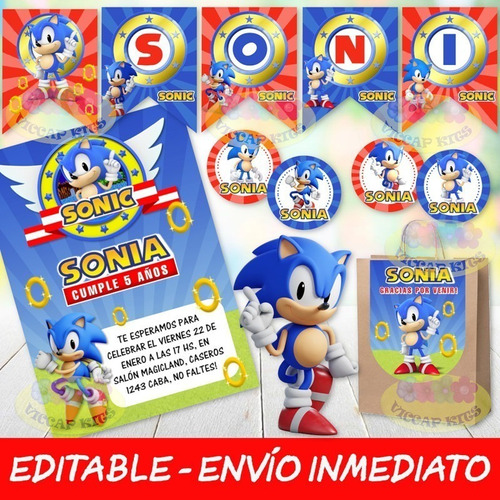 Kit Imprimible Sonic 100% Editable Candy Bar Banderines