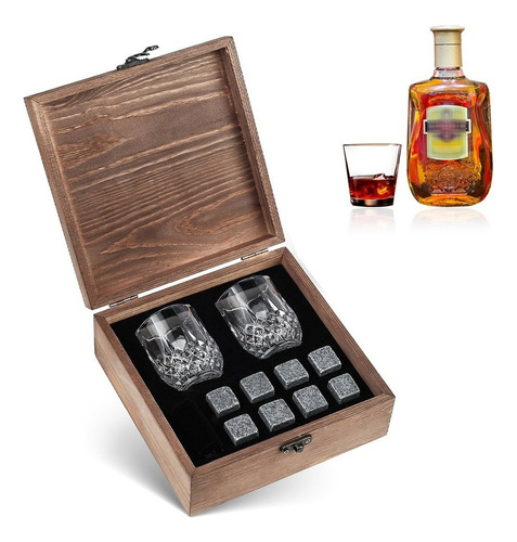 Juego De Piedra De Whisky, 2 Vasos, Caja De Madera, 8 Tartas