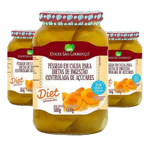 Imagem 1 de 2 de 3x Pessego Em Calda Diet Sâo Lourenço 580g