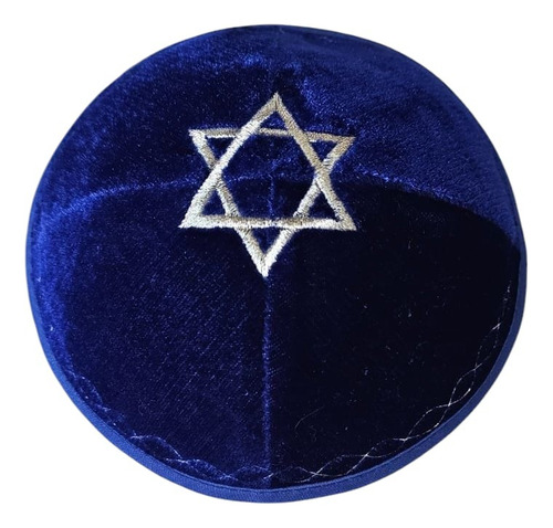 Kipa Judaico Veludo Estrela De Davi Azul / Azul 21 Cm