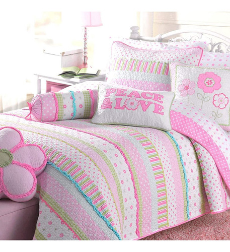 Juego De Cama Reversible 100% Algodón Lunares Rosas Matrimon