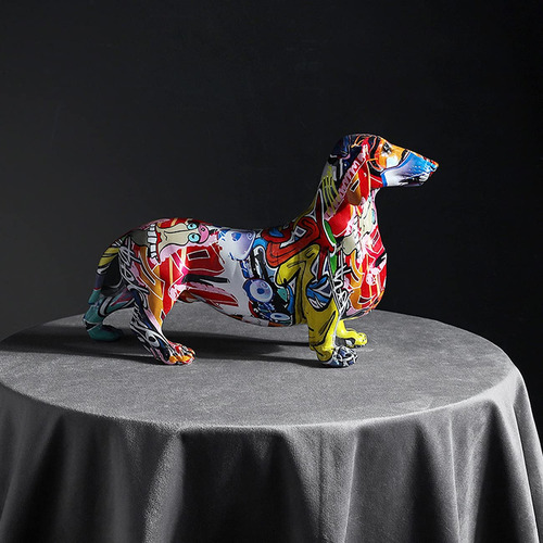 Estatua De Perro Salchicha Colorida Decoración Hogar Escrito