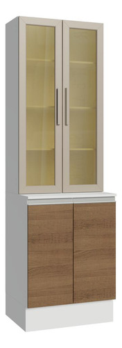 Kit Balcão + Cristaleira 60 Cm Smart 100 Mdf Madesa Brc Cor Branco/rustic/crema