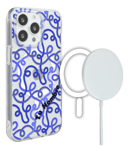 Funda Para iPhone Magsafe Mujer Líneas Abstracto Con Nombre