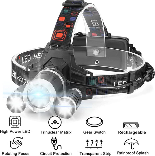 Linterna Led De Cabeza Recargable Tipo Minera 5000 Lumen