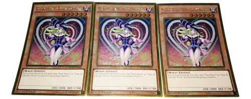 Yugioh  3x  Pequena Maga Negra  Gold Rare