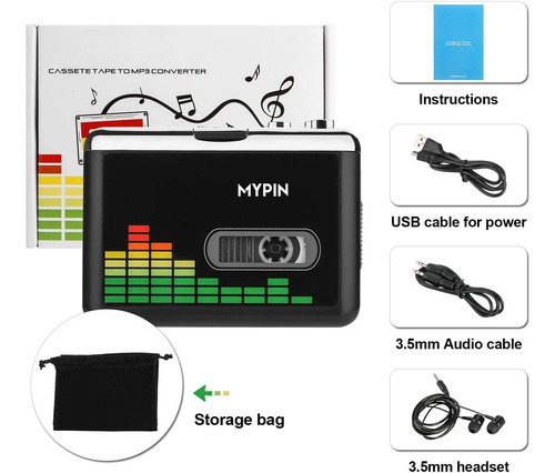 Conversor Mypin, Cassette A Mp3, Portátil, Con Audífonos
