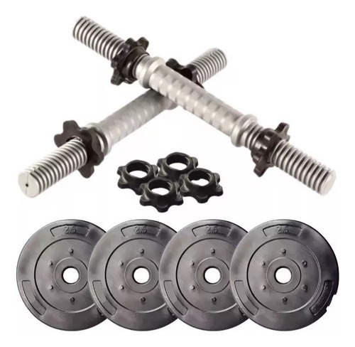 Imagen 5 de 9 de Kit Mancuernas Y Barra Con Tope A Rosca + 20 Kg Discos Pvc