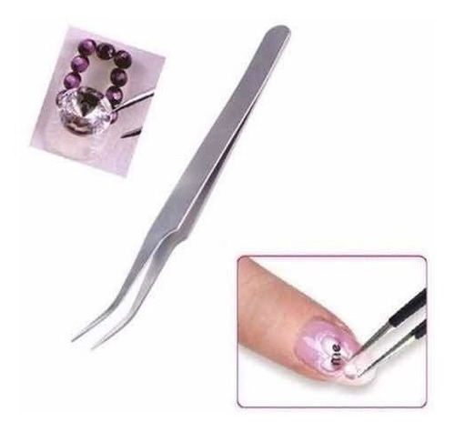 Pinza Curva Acero Inoxidable Aplicador Pestañas Deco Nails Color Plateado