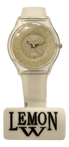 Reloj Lemon L1557-20. Transparente Con Glitter Dorado