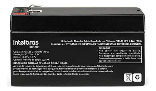 Bateria 12 V 1,2ah Para Alarme De Incêndio Xb1212 Intelbras