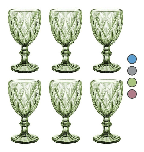 Set 6 Copas De Cristal Labrado Vintage Copa Vidrio 4 Colores Color Olivo
