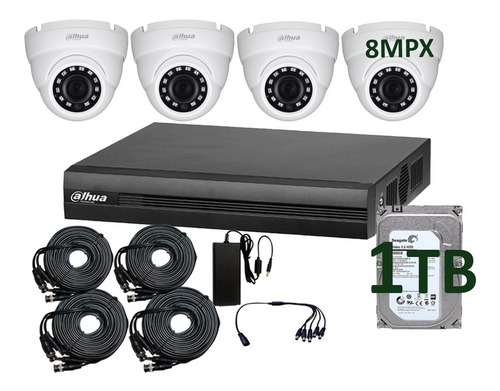 Kit Seguridad 4 Camaras Dahua 4k Domo 8mpx Movimiento Rostro