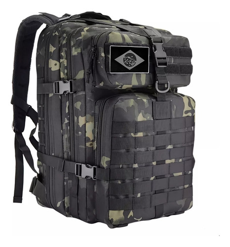 Mochila Tática Impermeável 50 Litros Cor Preto Black Patch Desenho Do Tecido Escura V Camuflada