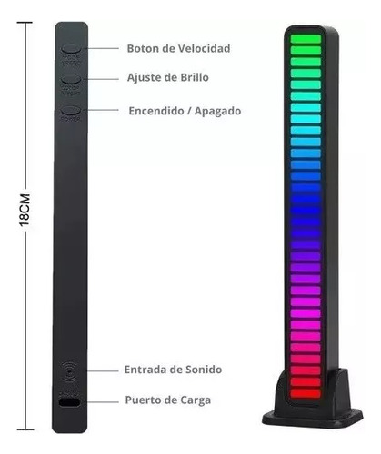 Barra Led Rgb Musica Carros Tunning Dj Gamer Usb Recargable