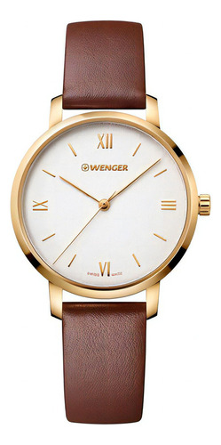 Reloj Wenger Metropolitan Original Mujer Color de la correa Chocolate Color del bisel Dorado Color del fondo Blanco