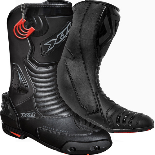 Bota X11 Race Track Motociclista Couro Cano Longo Preto