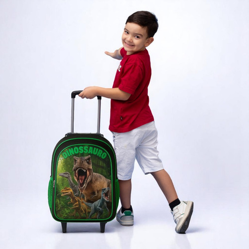 Bolsa Mochila Escolar Rodinha Masculina Lancheira Estojo Cor Tema Desenho Do Tecido Dinossauro