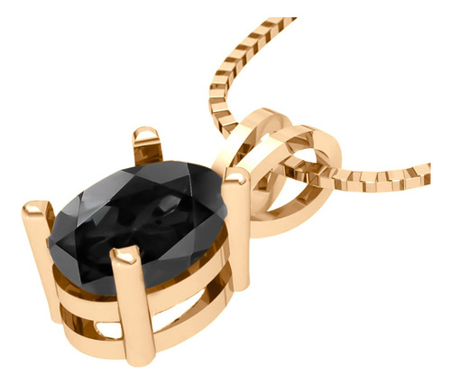 Colar Pingente Oval Prata 925 Dourada 18k - Black Ônix