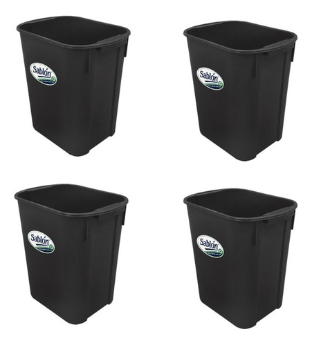 4 Pack Bote De Basura Rectangular 20 L Color Negro