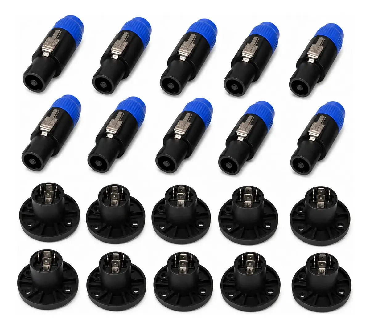 Kit 20 Conector Plug Speakon Macho Femea 4 Polos Preto