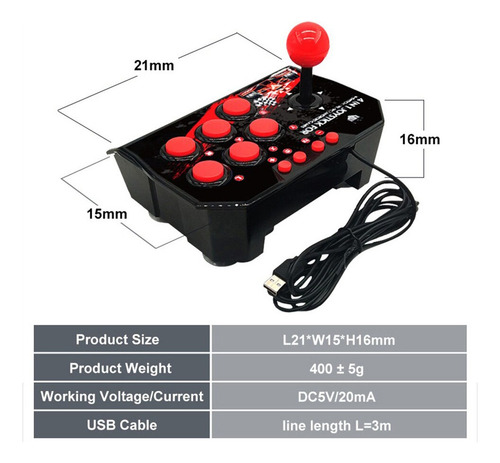Controle Fliperama Compativel Nitendo Switch Game Arcade Box Cor Preto