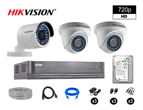 Cámaras Seguridad Kit 3 Hd 720p + Disco 500gb Vigilancia P2p
